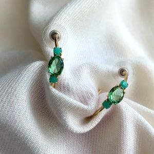 Lauren Ralph Lauren Green Crystal Gold Hoop Earrings